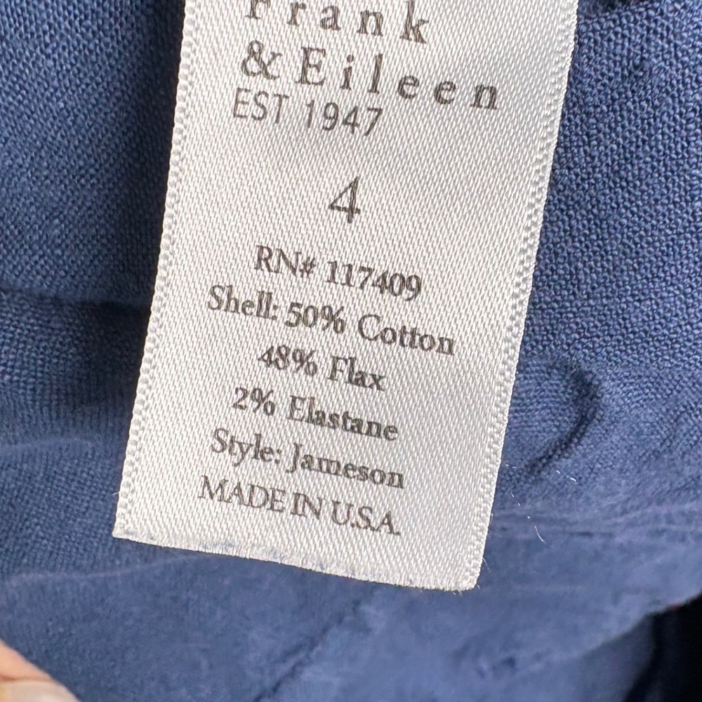 Frank & Eileen Jameson Navy Blue Cotton Flax Jogger Pants Size 4 - Picture 3 of 5